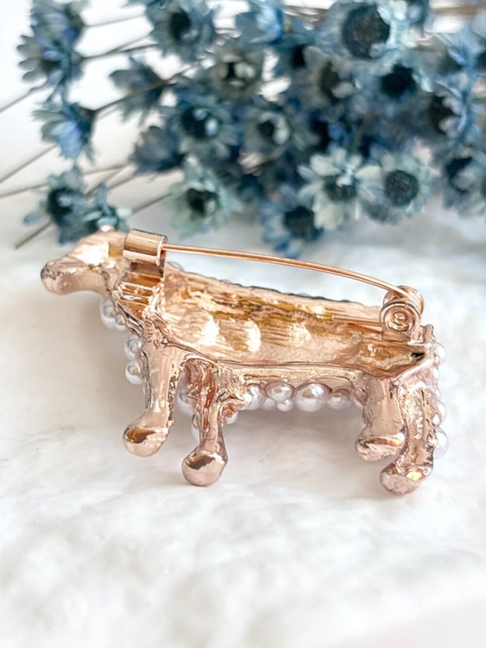 Sheep Figural Faux Pearl Accented Gold Toned Vintage Inspired Brooch Pin - Picture 6 of 14